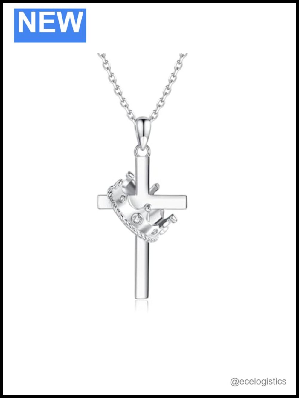 925 Sterling Silver Crown Cross Necklace First Communion Faith Jewelry